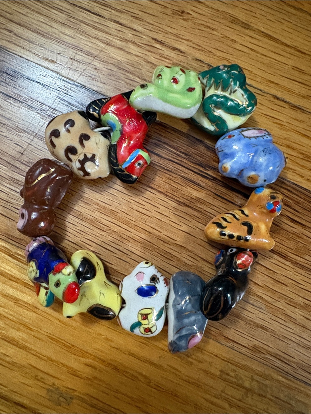 Vintage Porcelain Chinese Zodiac Charm Bracelet
